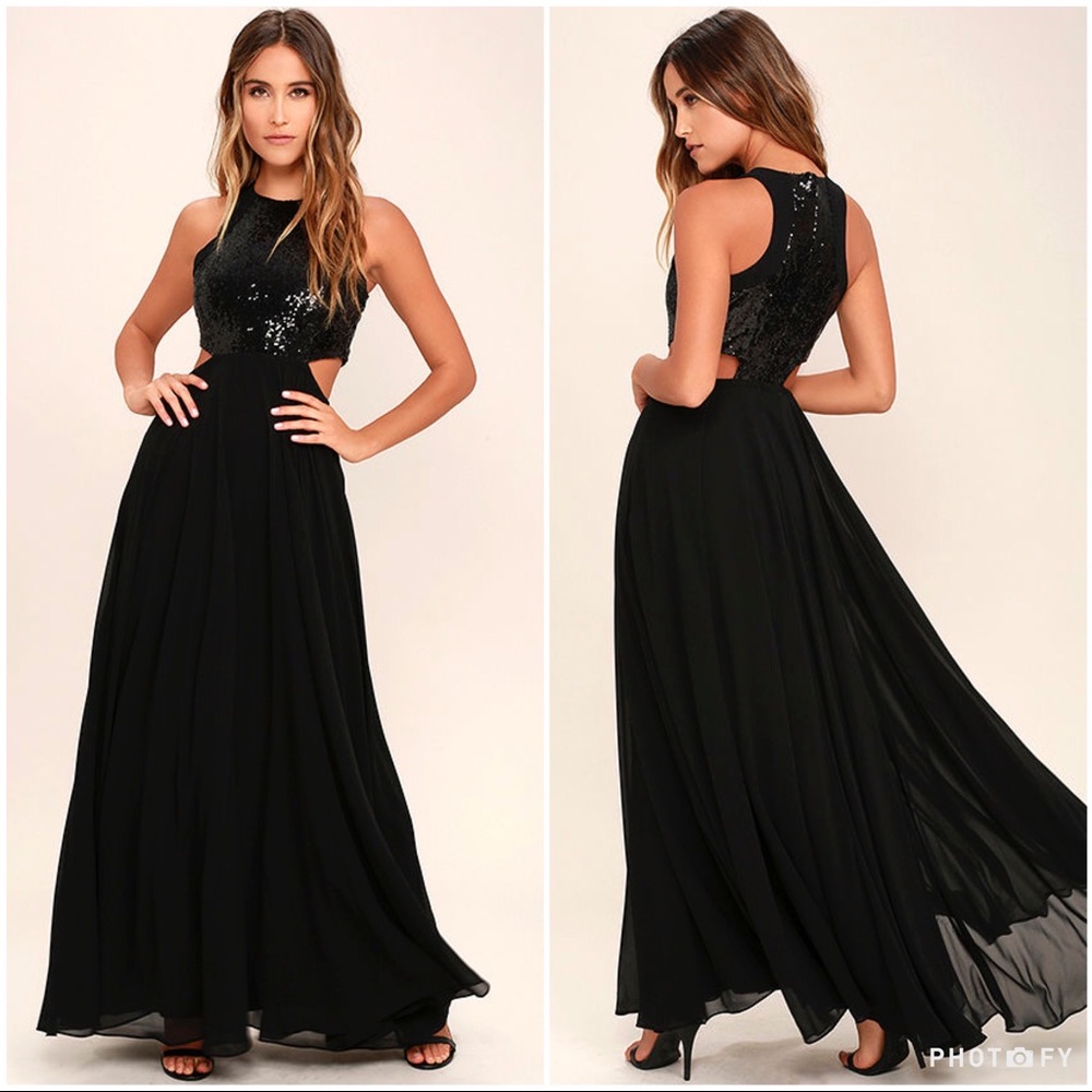 Lulu’s Black Sequin Formal cutout Dress